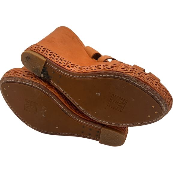 Frye Brown Leather Corrina Strappy Weave Wedge Platform Heels Size 8 - Picture 4 of 10